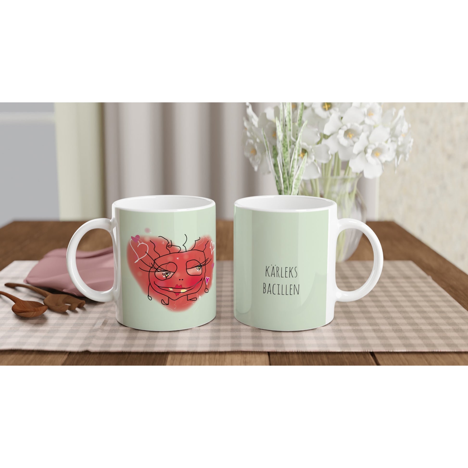 Kaffekopp Kärleksbacillen gron, https://luvbugscollection.com/, www.bacillerna.se