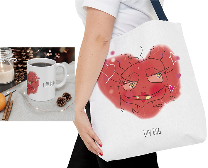 A Valentines Day Bundle! Tote Bag and a Coffee mug with the Luv Bug